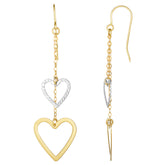 10K White And Yellow Gold Diamond Cut Heart Double Strand Drop Earrings fine designer jewelry for men and women
